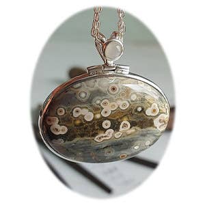 Colgante con diseño de piedra de ley, jaspe oceánico, piedra lunar para venta al por mayor de Crystal Earth Sterling