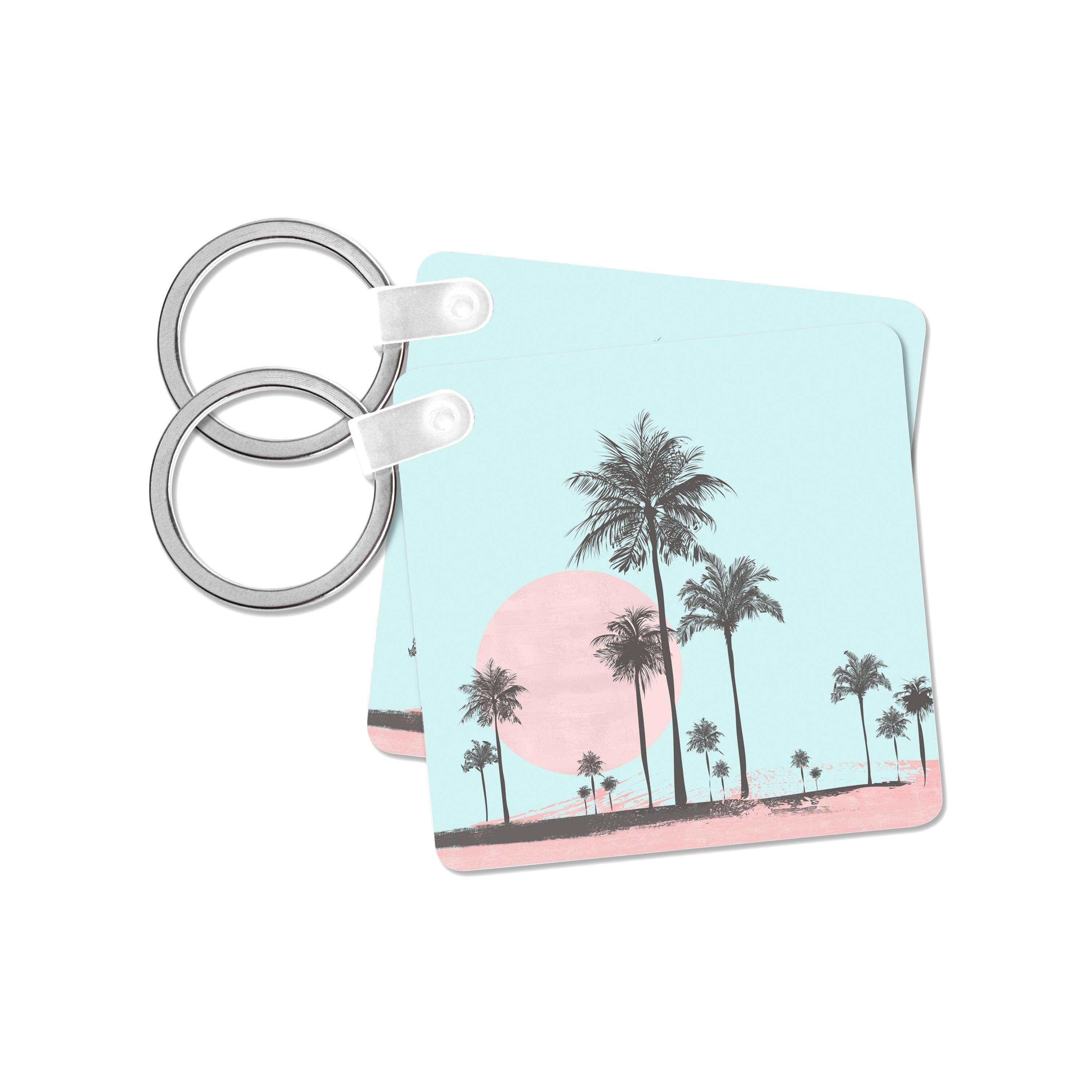 3dRose - Vente Porte-clés – unisexe - 3dRose, Scène de bord de mer aux couleurs pastel avec des palmiers, Porte-clés7