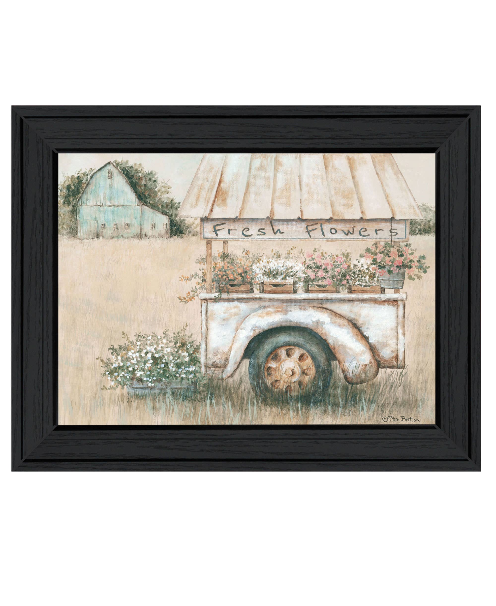 Trendy Decor 4U - Vente Affiche d'art - Œuvre d'art Fleurs fraîches par Pam Britton, 19x15, Cadre en charbon de bois0