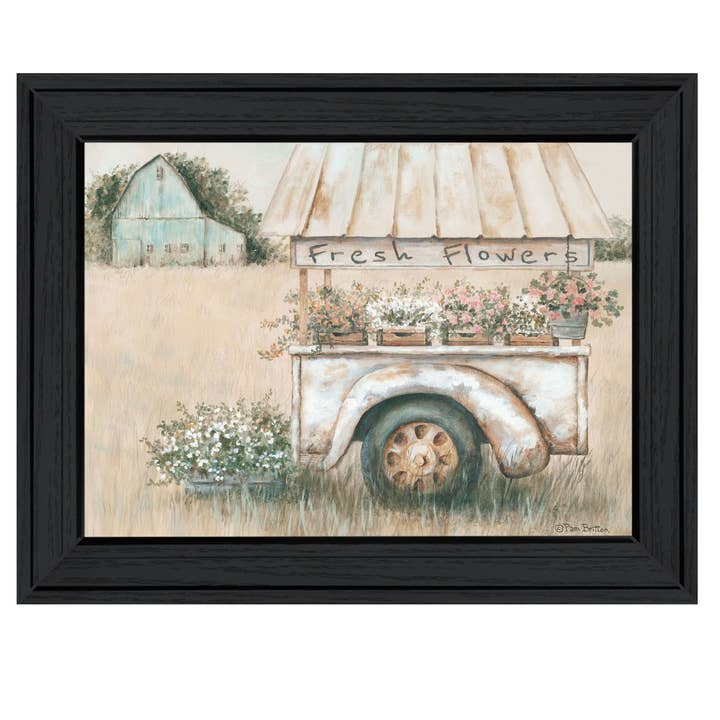 Trendy Decor 4U - Vente Affiche d'art - Œuvre d'art Fleurs fraîches par Pam Britton, 19x15, Cadre en charbon de bois