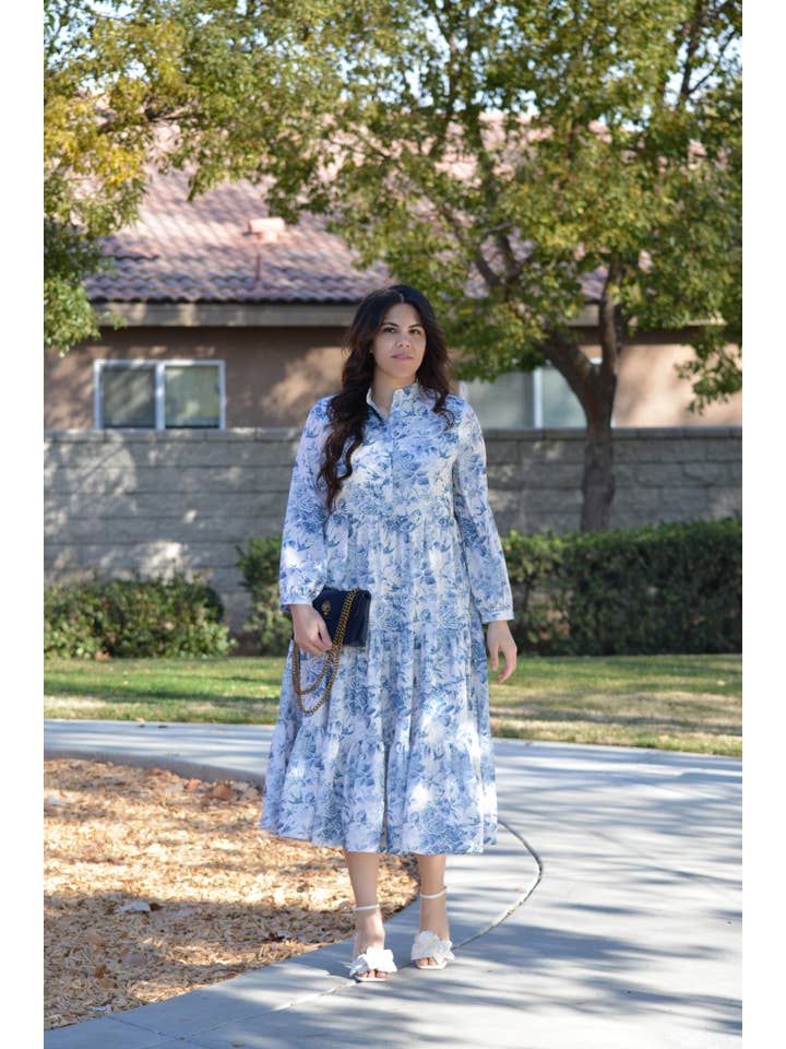 Skirt Society - Wholesale Dress - Women's - Morocco Blue Floral Midi Dress5