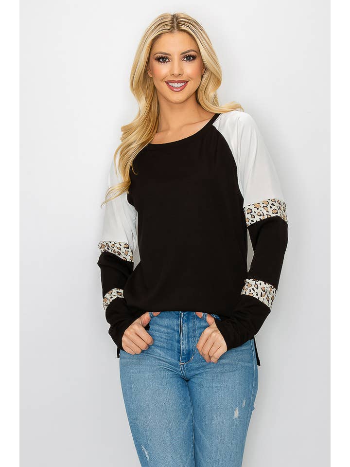 ePretty - Wholesale Tunic - Women's - G4-TP2153 Ribbed Leopard Color Block Long Sleeve Top15