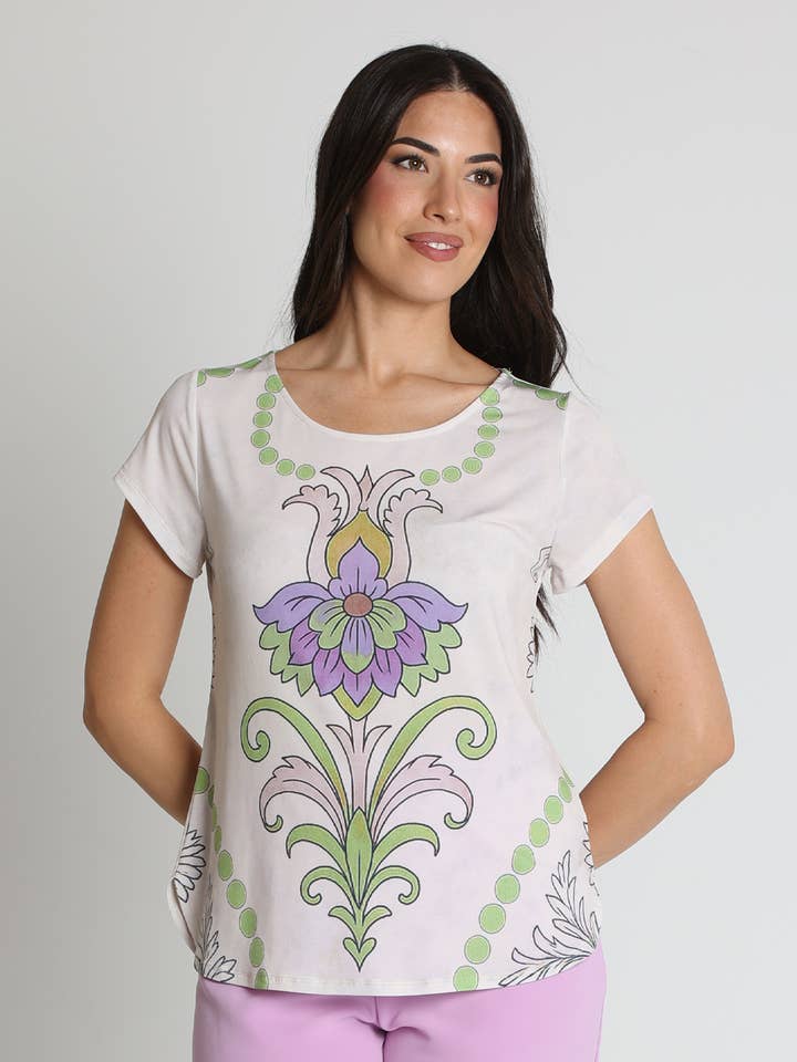 383516N CAMISETA PUNTO ESTAMPADO FLOR para venta al por mayor de LOURDES CASTILLO