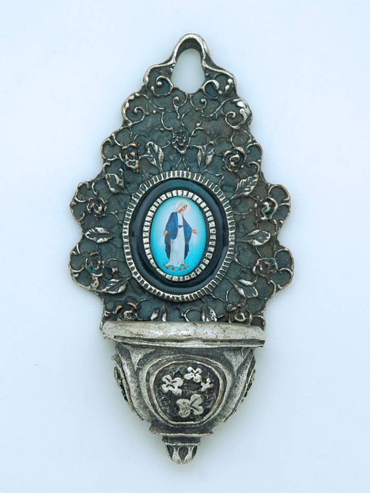 IA3636S - Acquasantiera in argento italiana con smalto 'Grace' da 10 cm per la vendita all'ingrosso da parte di Contreras Designs