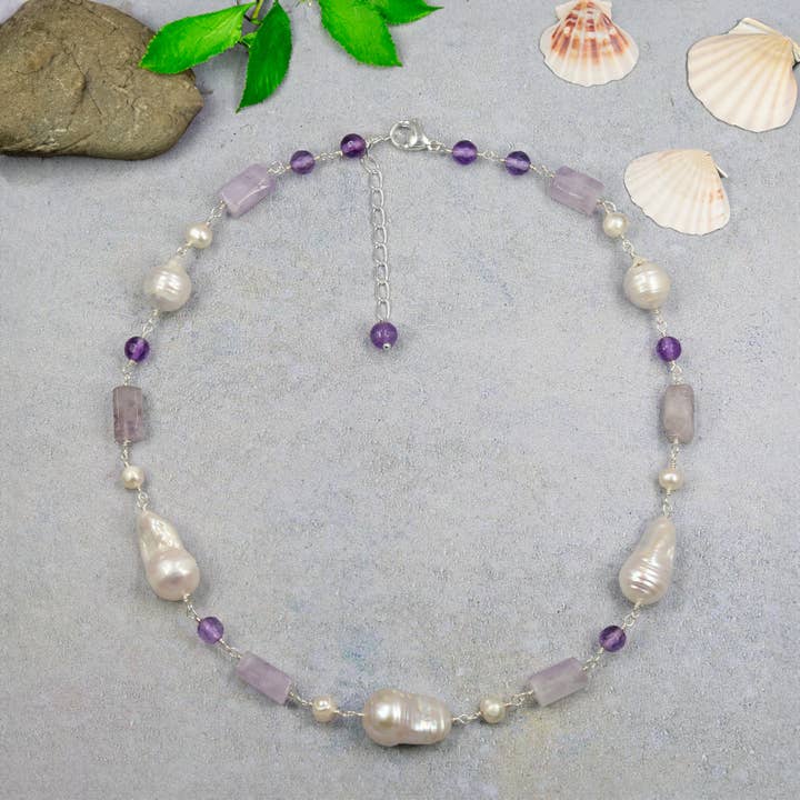 Amethyst & Baroque Pearl Harmony Necklace for wholesale by IST Jewelry