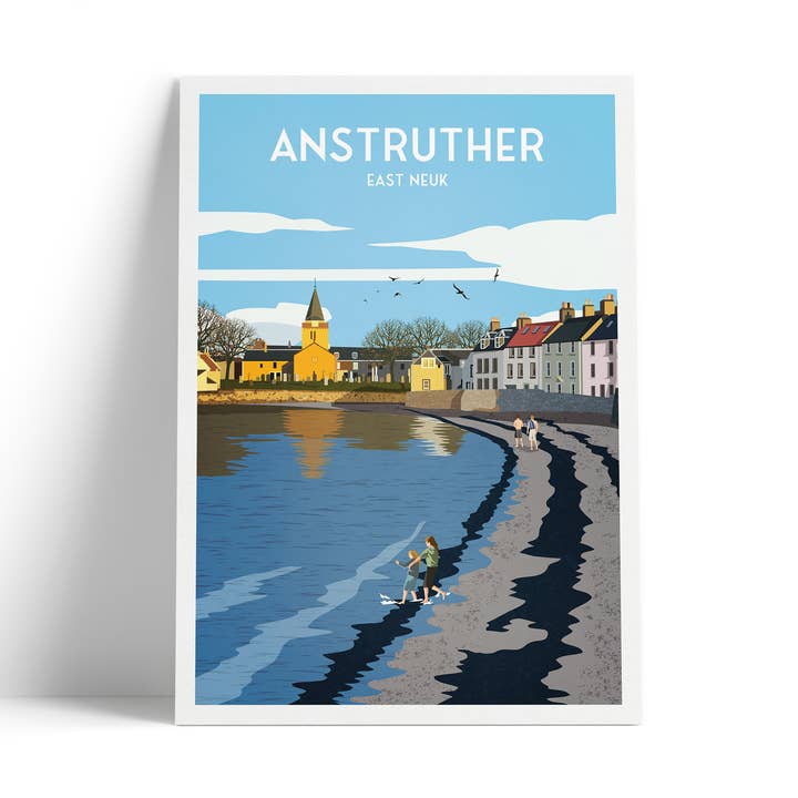 Anstruther Beach Travel Poster - East Neuk Print - Fife for wholesale by Printagonist