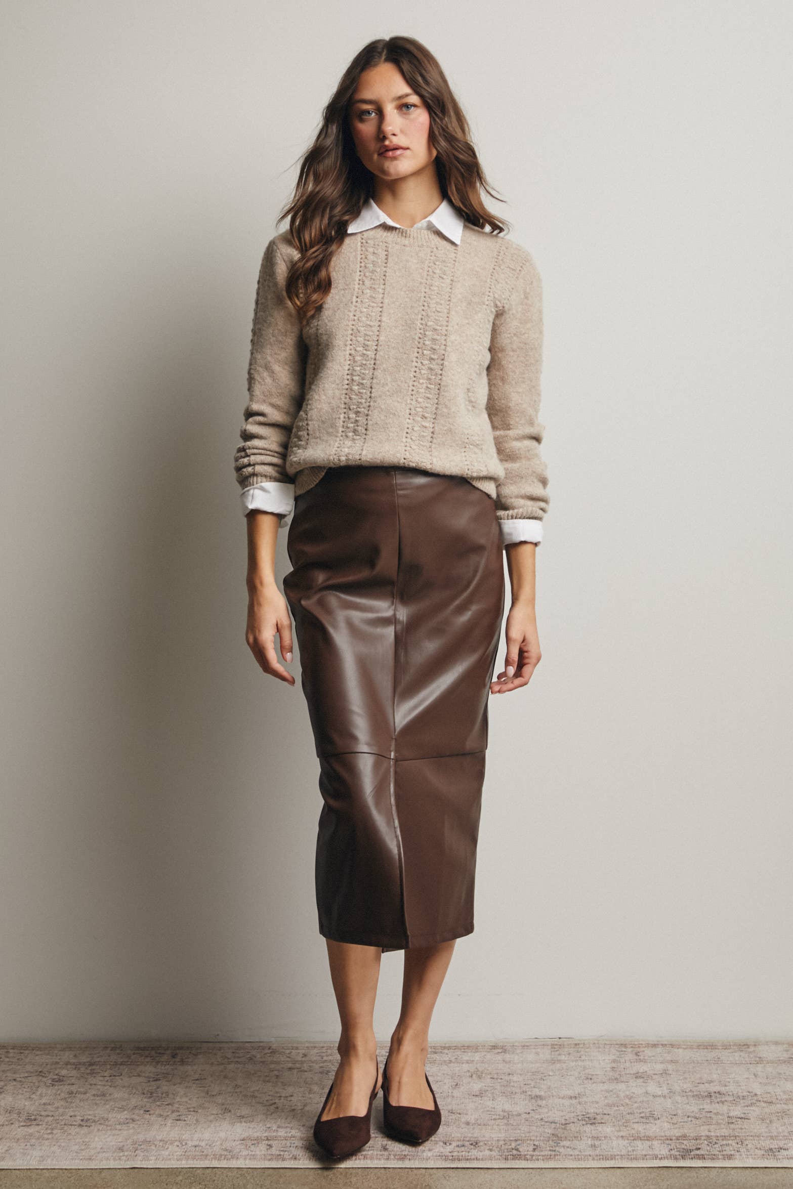 Forte - Wholesale Knit Sweater - Women's - Textured Cable Stitch Pullover Sweater FSW001628