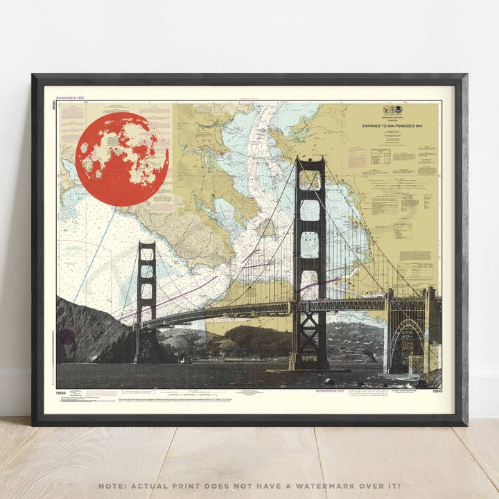 California | Golden Gate Bridge Art Print on NOAA Chart for wholesale by T. Shaw Designs