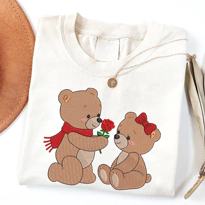 Love Bear Embroidery Tee, Valentine's Day Embroidery Sweater for wholesale by ClevorFit
