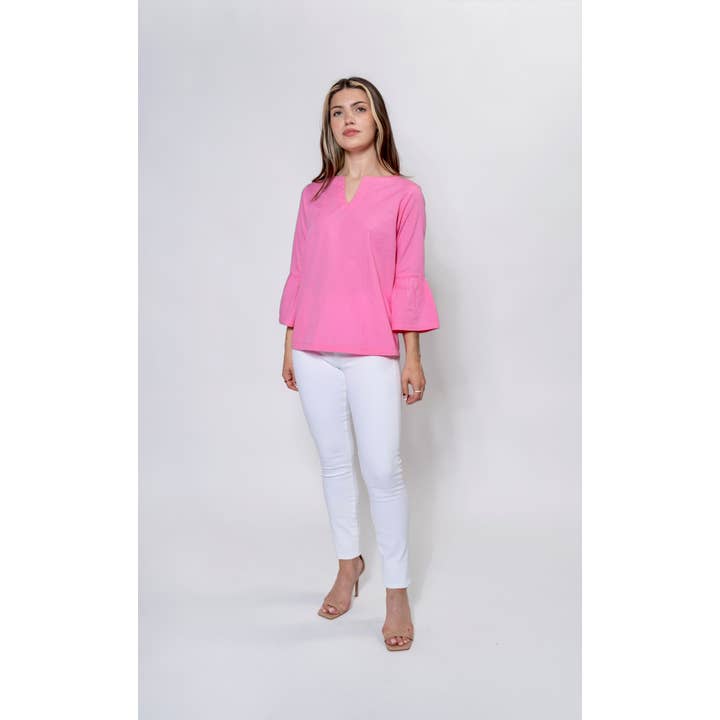 Cosmos Solid rosa Top rosa Cosmos Savannah con maniche arricciate, da donna in vendita all'ingrosso su Faire3