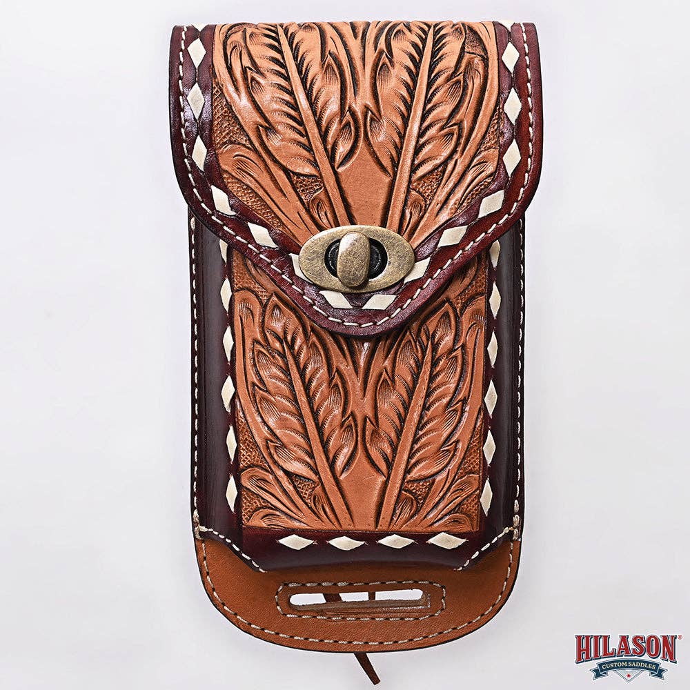 HILASON - Wholesale Phone Wallet - Women's - Hilason Basketweave Floral Cell Phone Case Tan American Leather15