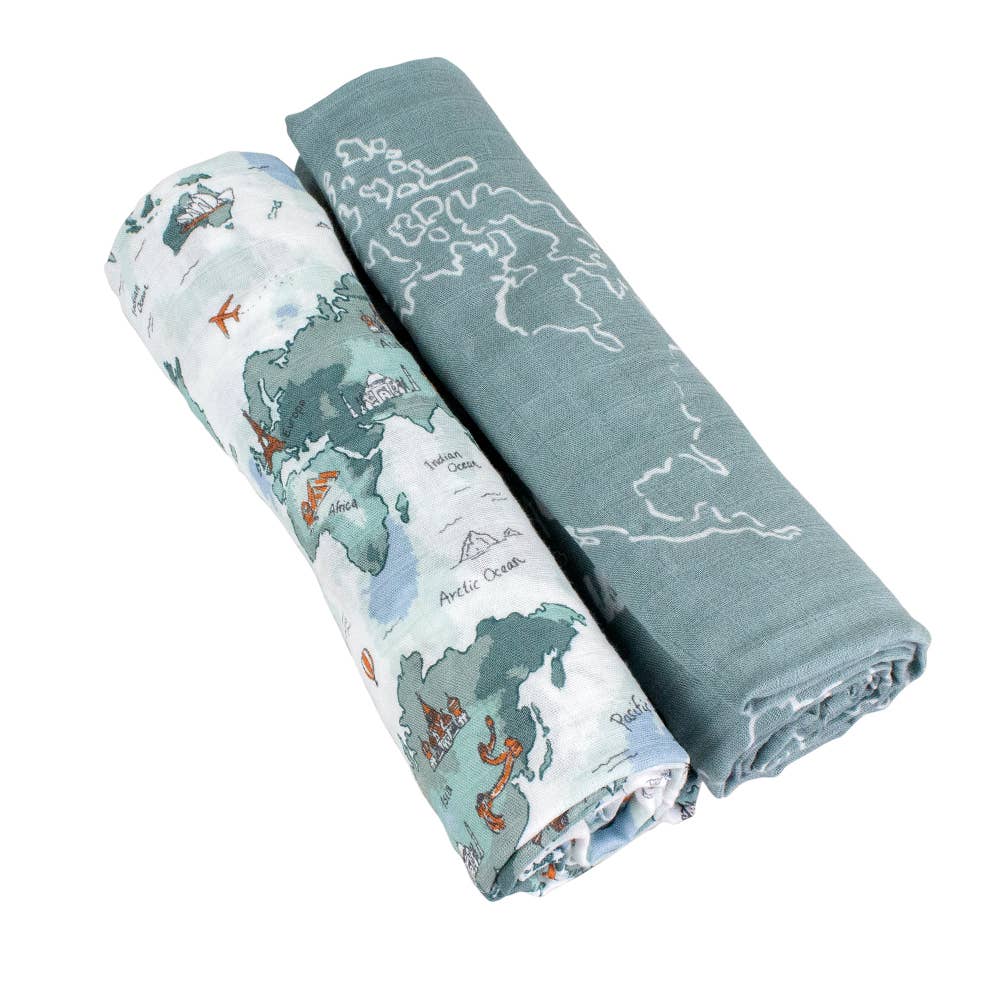 Bebe au Lait - Wholesale Swaddle Set - Baby - World Map + Someday Oh-So-Soft Muslin Swaddle Blanket Set1