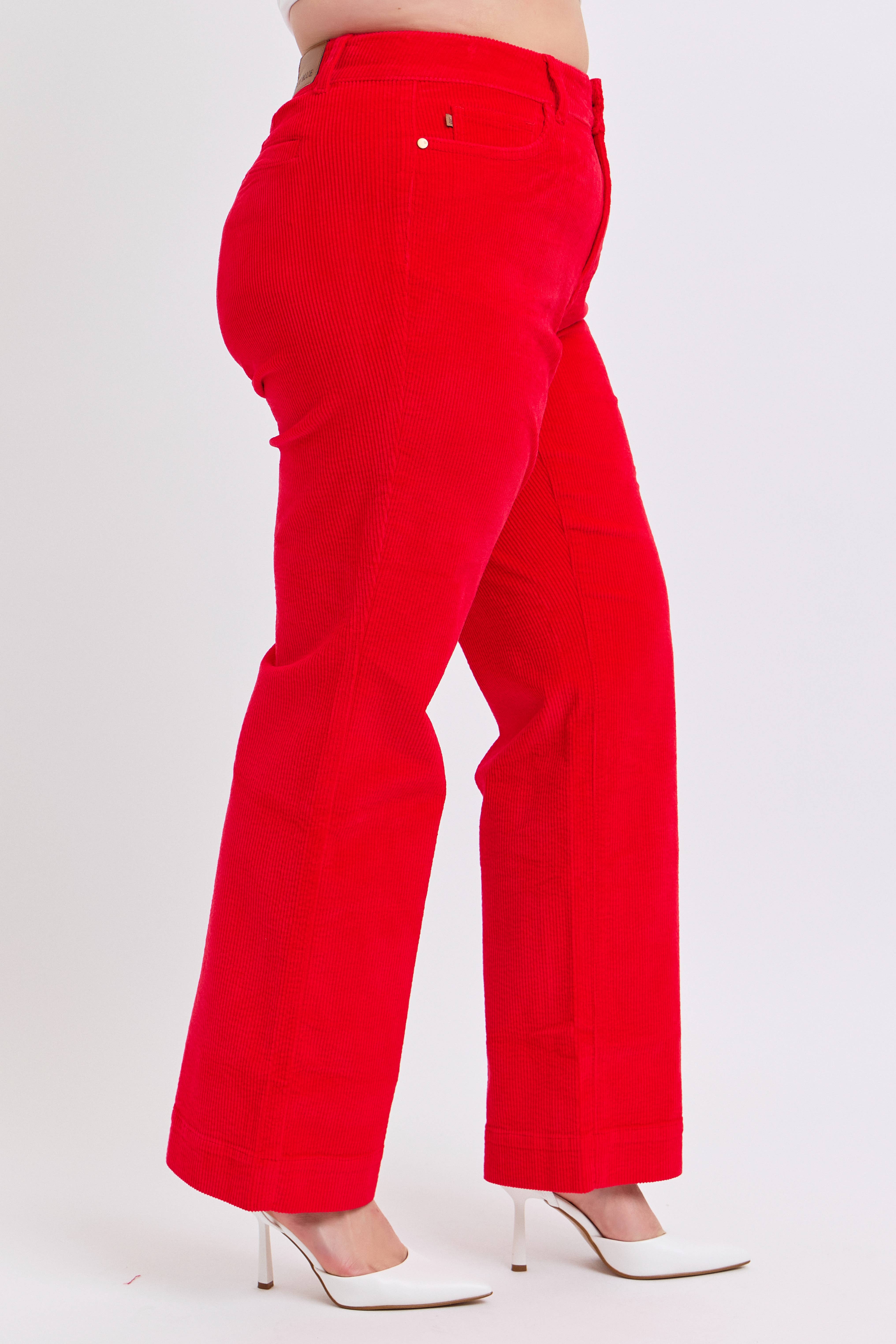 Rubis Pantalon en velours côtelé taille haute large - PLUS en vente sur Faire5