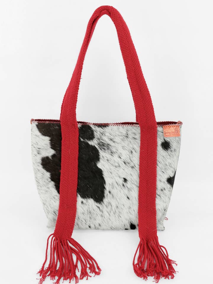 PIAMA TOTE BAG MEDIUM FURRY / BLK&WH - RED #190001 for wholesale by Joaquina Cayetana