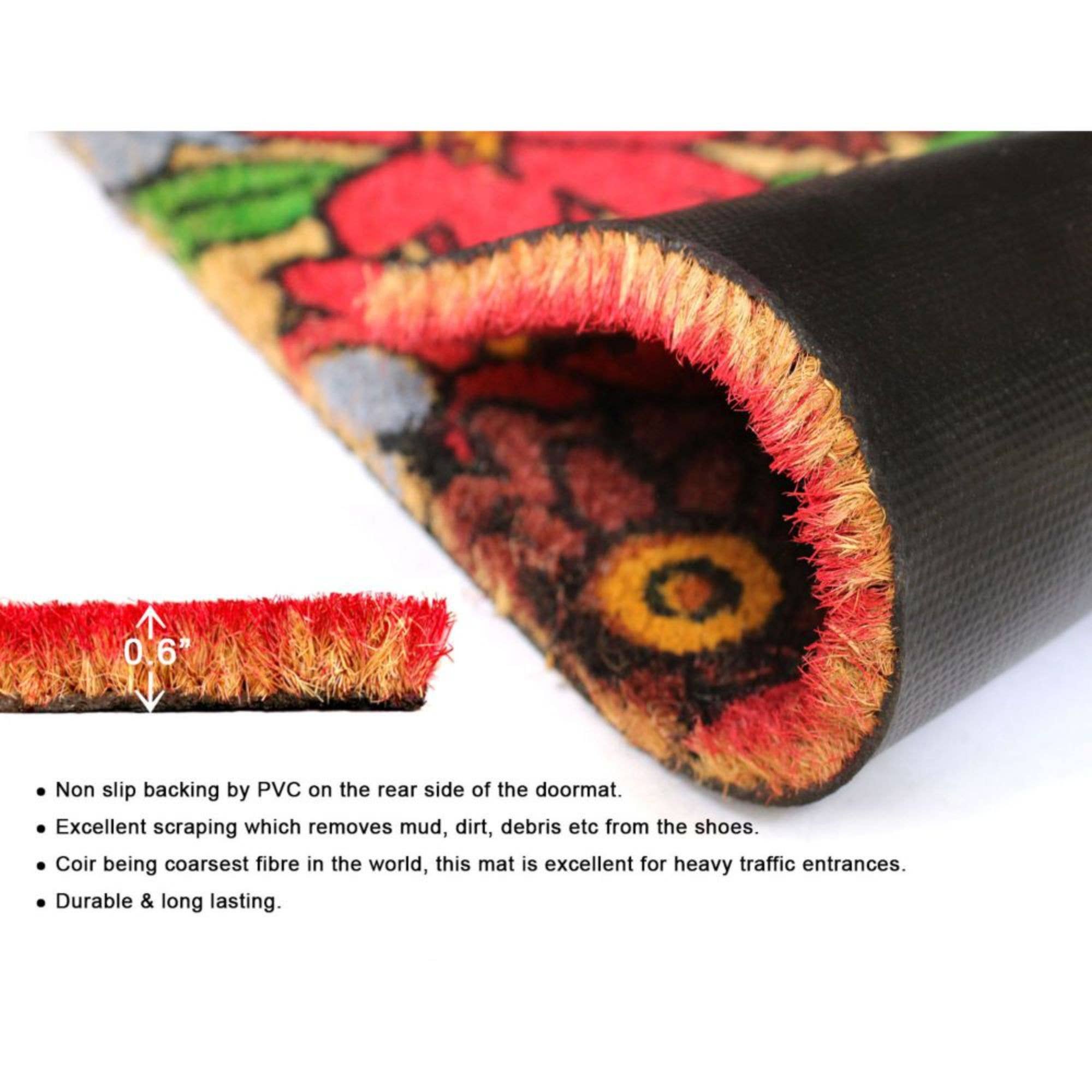 RugSmith – wholesale Door mat – RugSmith Red Machine Tufted Hibiscus Coir Doormat, 18" x 30"3