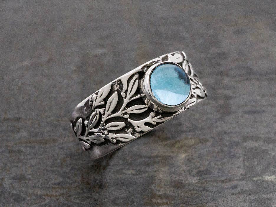 Leaf Design Ring with Blue Topaz Cabochon for wholesale on Faire0