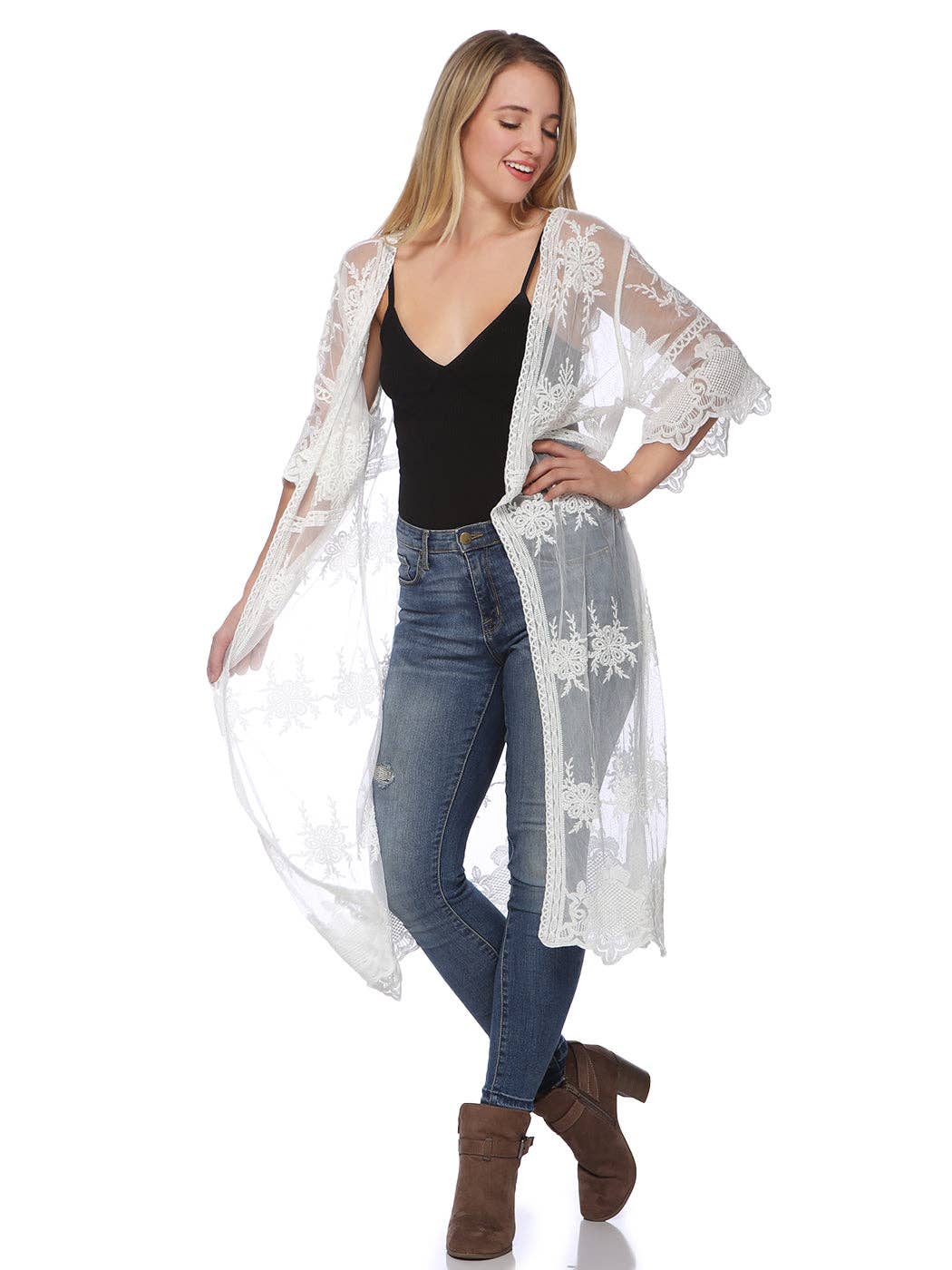 Anna Kaci Wholesale - Wholesale Kimono - Women's - Long Floral Lace Embroidered Kimono22