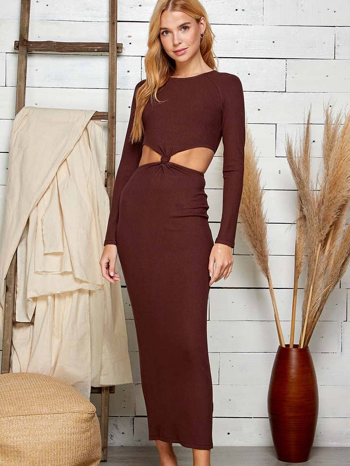 Voidline Strickkleid mit Ausschnitten in Midilänge für den Großhandel von Sweet Lemon