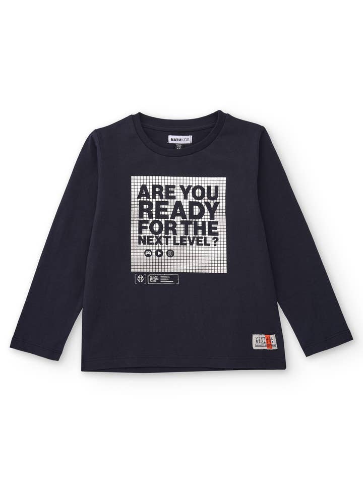 T-shirt pour garçon en bleu marine avec imprimé gamer pour la vente par tuc tuc