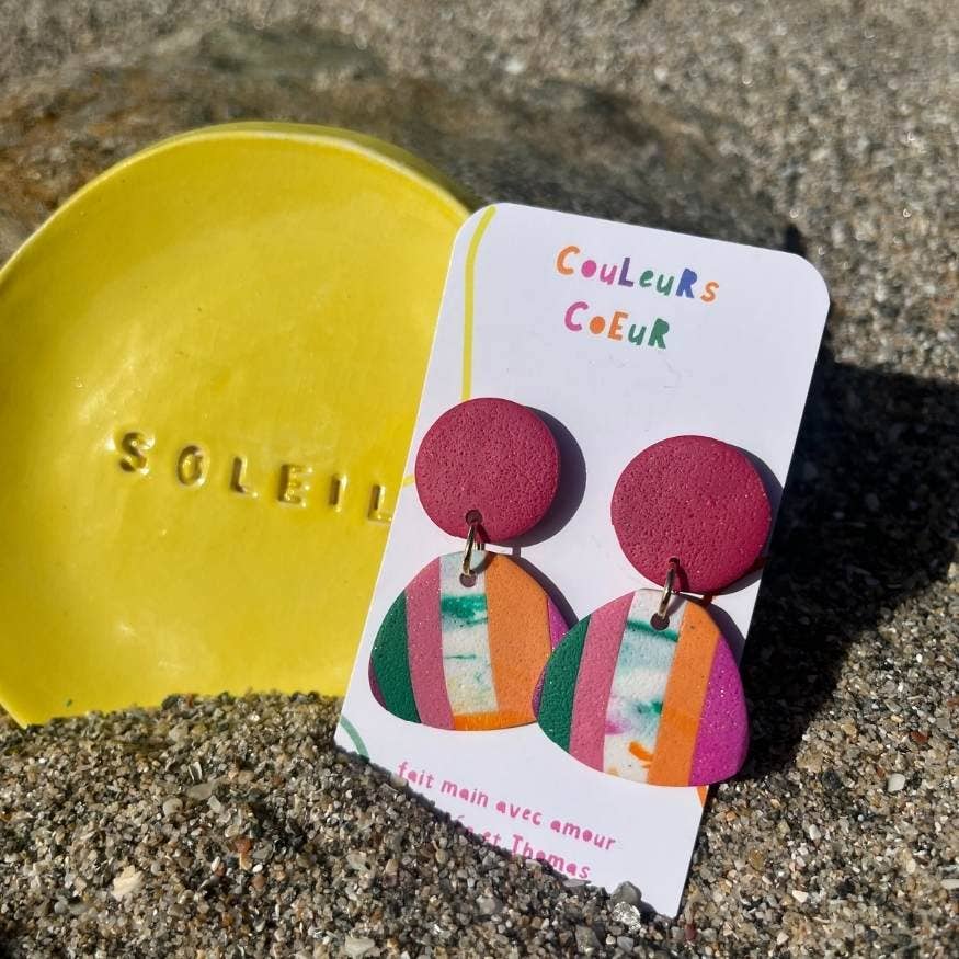 Couleurs cœur - Wholesale Dangle Earrings - Cartagena ☀️- Green/Orange Rainbow - Pink Circle0