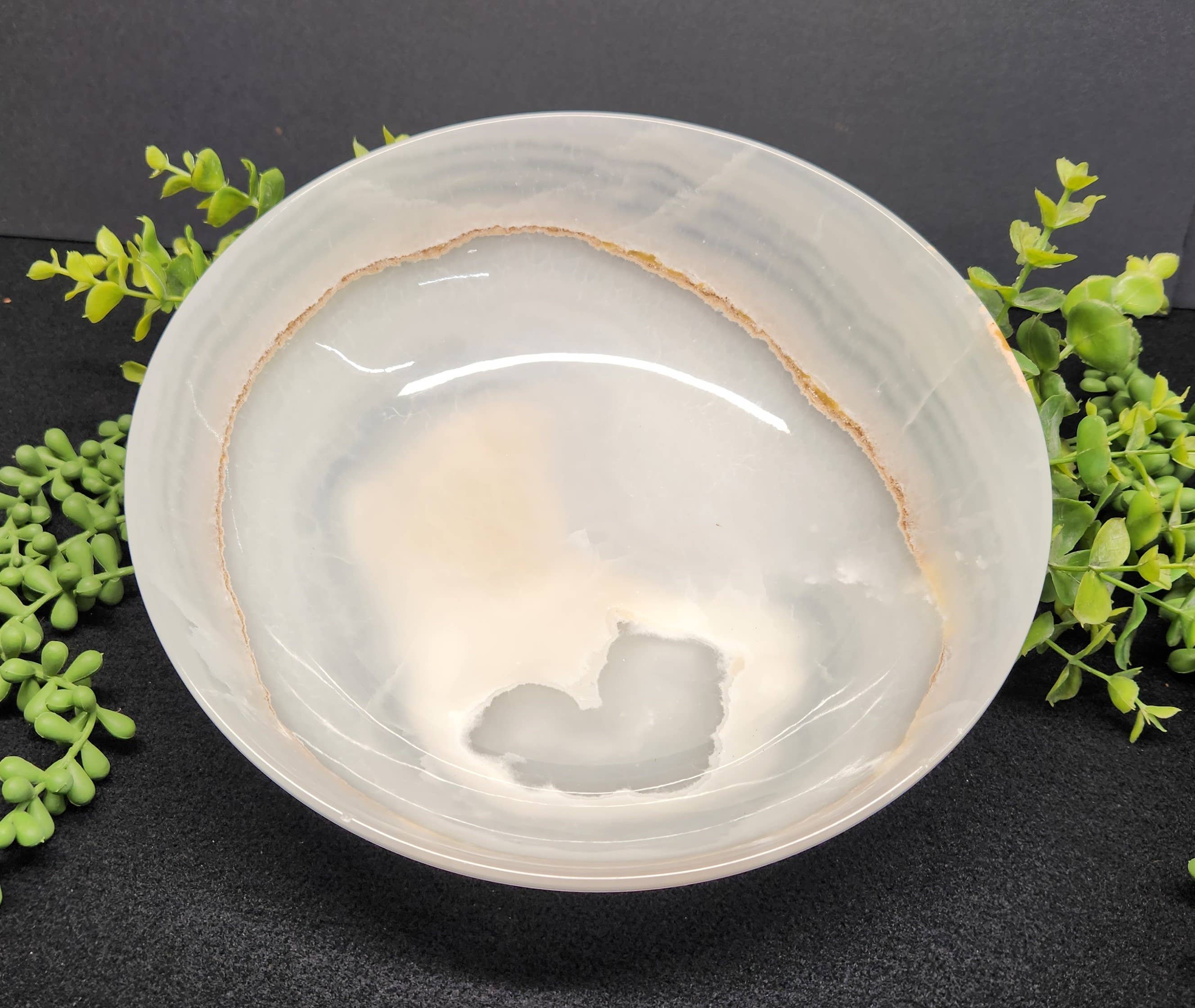 Meraki Gemstones - Wholesale Decorative Plate/Dish/Bowl - Onyx-Cream w/Veins  Round Bowl-10"- Decorative or Fruit Bowl4