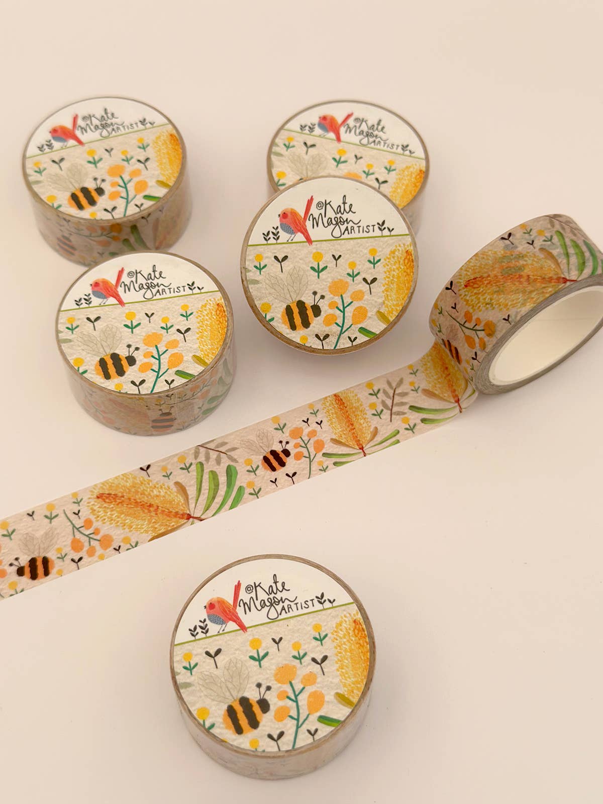 Kate Mason Artist - Wholesale Washi Tape - Floral Silver Banksia WASHI TAPE1