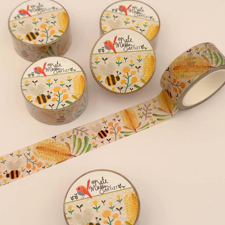 Kate Mason Artist - Wholesale Washi Tape - Floral Silver Banksia WASHI TAPE1