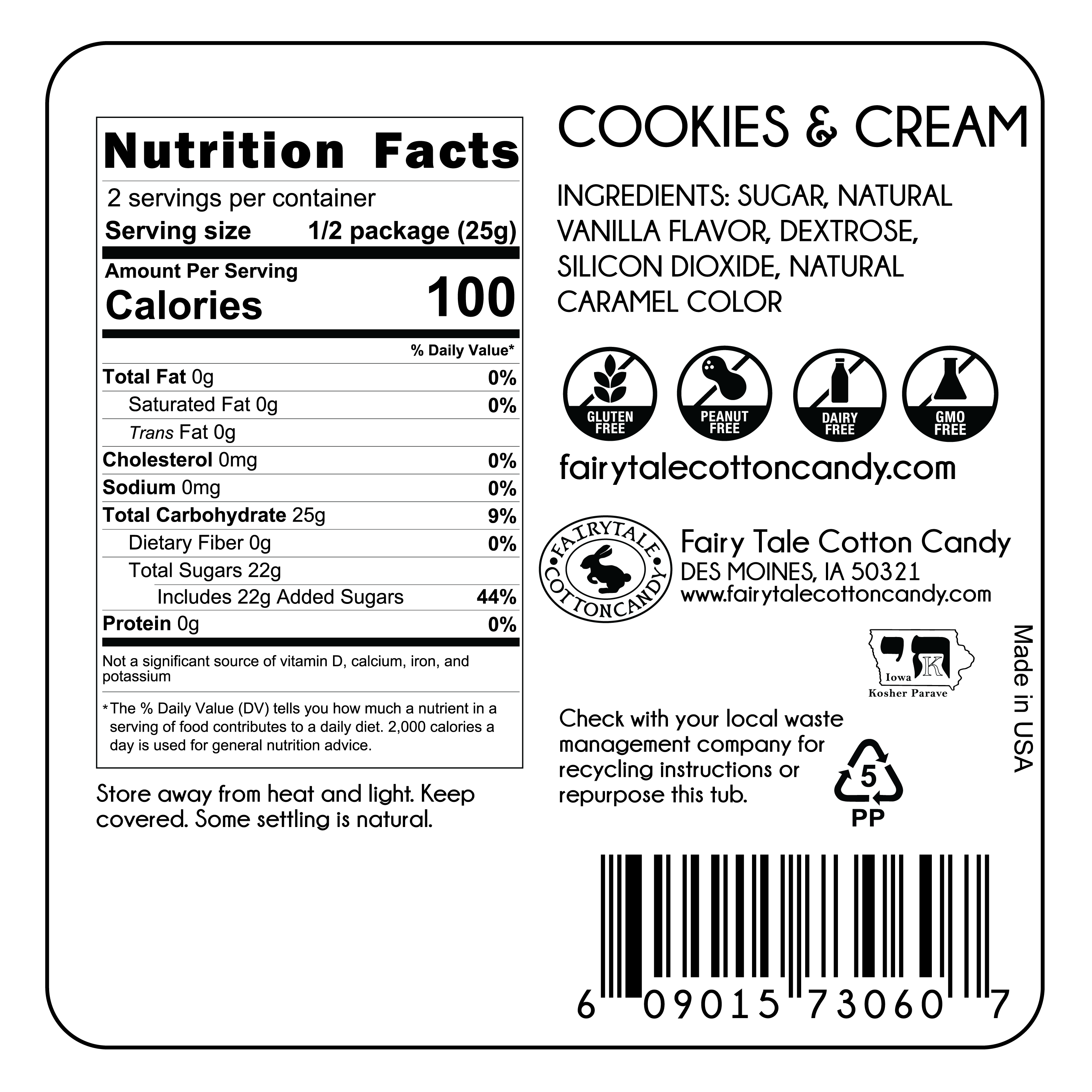 Fairy Tale Cotton Candy - Vente Barbes à papa - Cookies & Crème Coton Bonbon1