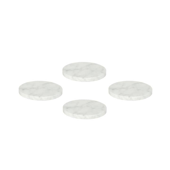 Round white marble table coasters for wholesale by Andrea House