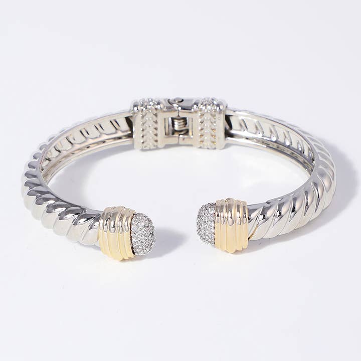 Wide Textured Bangle CZ Edge Bracelet for wholesale by Fashion City