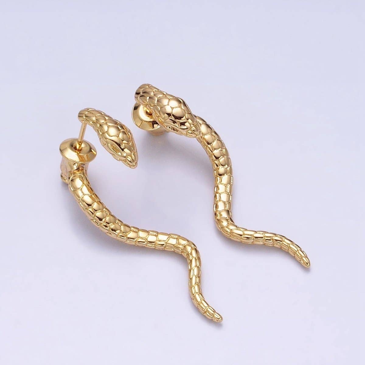 Aim Eternal - Wholesale Dangle Earrings - 16K Gold Filled Snake Serpent Textured Wavy Drop Stud Earrings in Gold & Silver | AD1476 AD14770