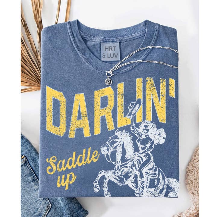 DARLIN SADDLE UP WASHED GRAPHIC TEE for wholesale by HRTandLUV