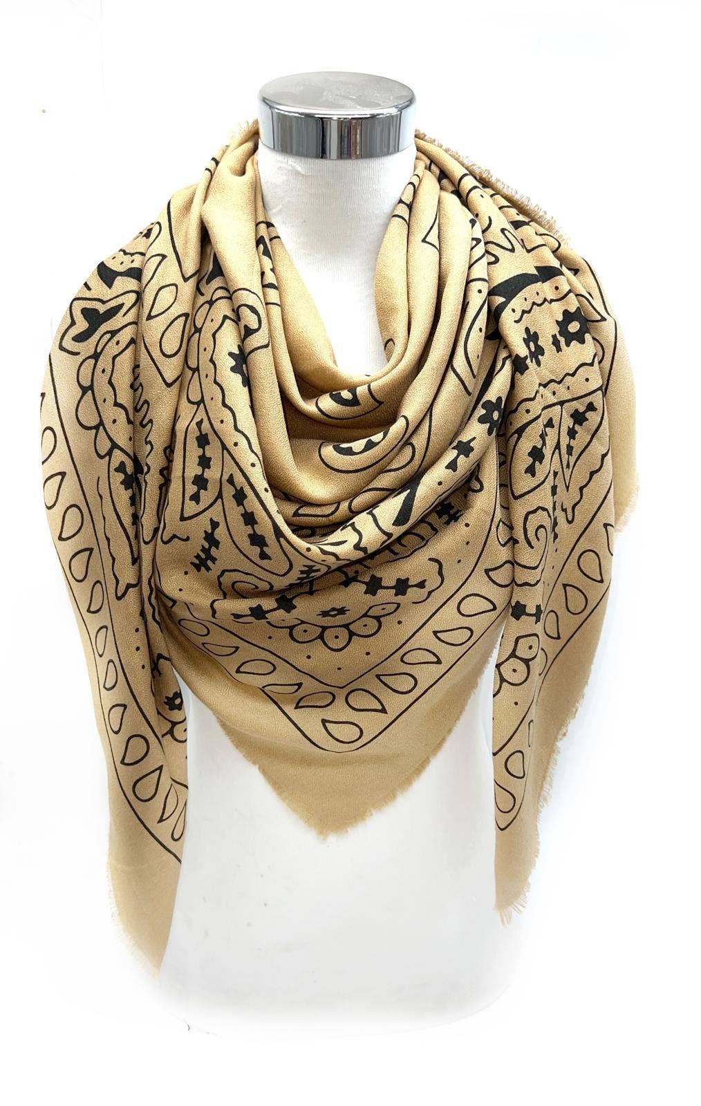 LINETA - Wholesale Scarf - Women's - A-6 Large square scarf with paisley print Fine material2