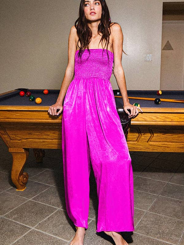 BUCKETLIST INC – wholesale Jumpsuit – Women's – R5177 Wide Legs Smocked Solid Tube Jumpsuit