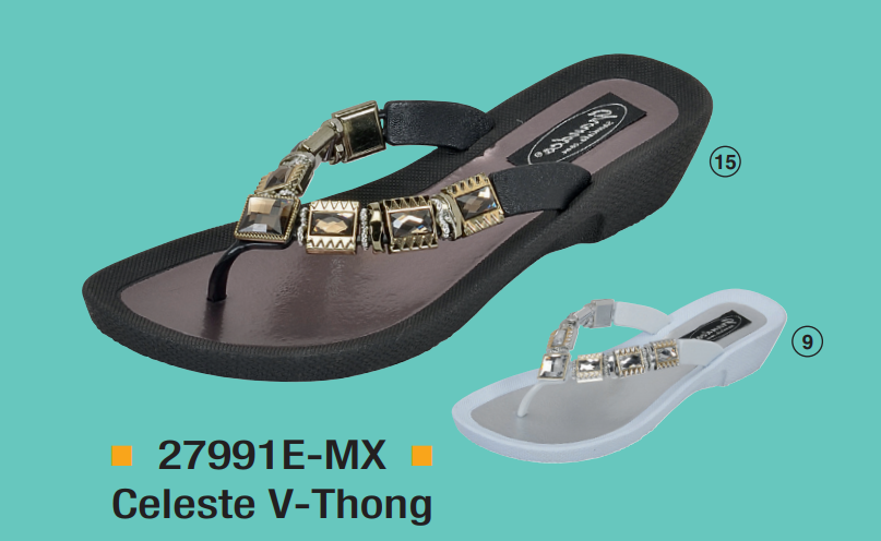 Grandco Sandals - Venta al por mayor Sandalias - Mujer - Tanga Celeste en V, 6-11, BK/WT0