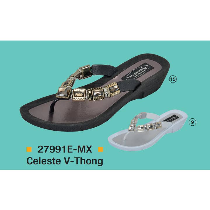 Grandco Sandals - Venta al por mayor Sandalias - Mujer - Tanga Celeste en V, 6-11, BK/WT