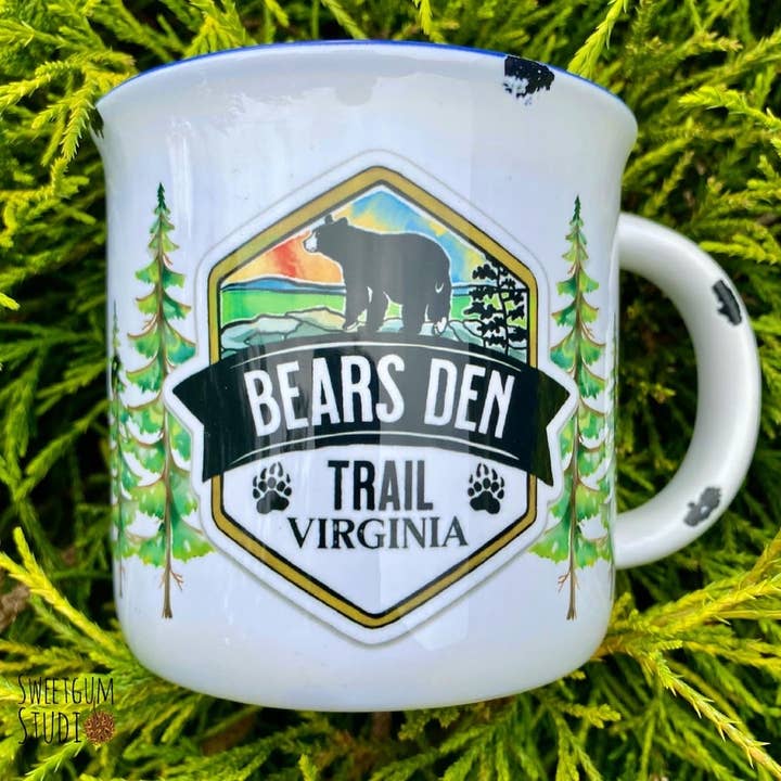 Sweetgum Studio - Wholesale Coffee Mug - Stoneware Distressed Mug with Blue Trim 14 oz.1