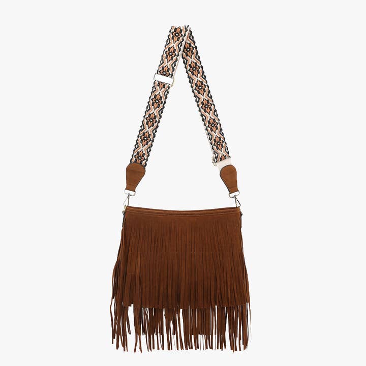 Jen & Co. - Wholesale Crossbody Bag - Women's - *SALE* M2045 Sadie Suede Fringe Crossbody w/ Guitar Strap