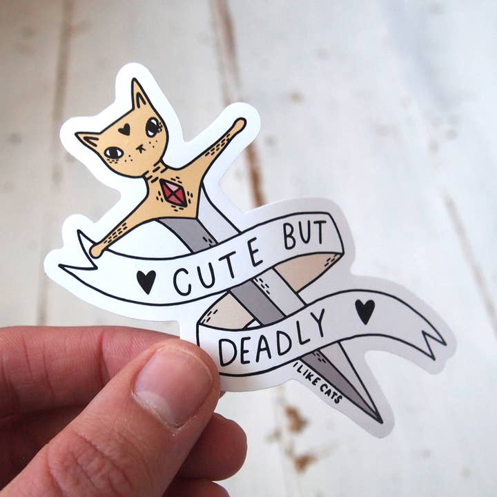 Cute but deadly illustrated vinyl sticker for wholesale by I LIKE CATS
