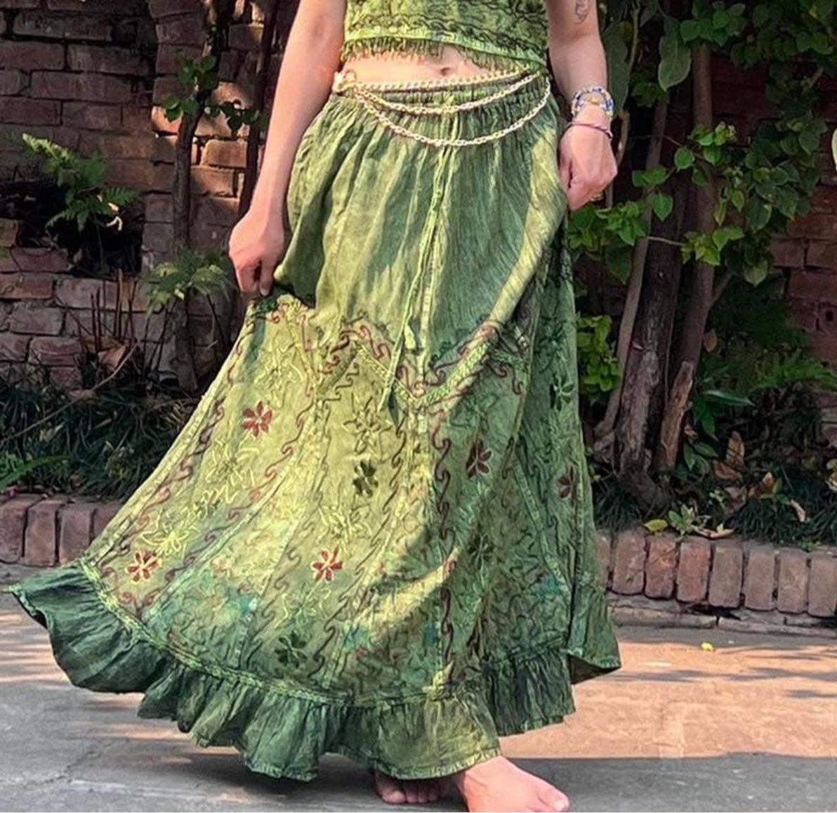 PuzzleStack - Wholesale Skirt - Women's - Pari Vintage Vibe Green Skirt2