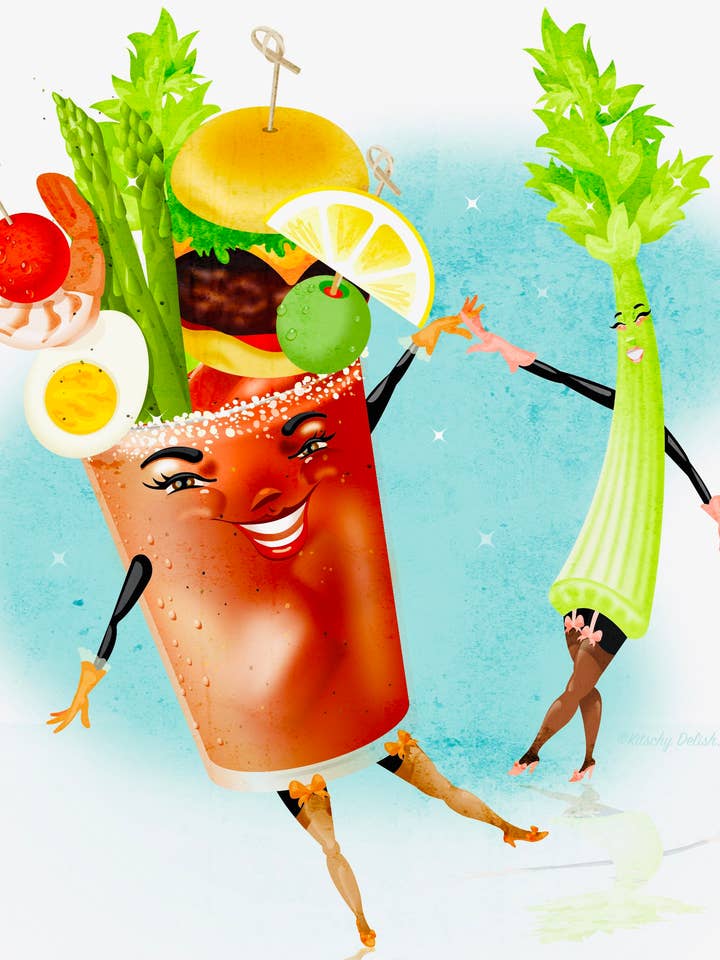 Stampa artistica digitale Bloody Mary & Home Bar su cartoncino per la vendita all'ingrosso da parte di Kitschy Delish