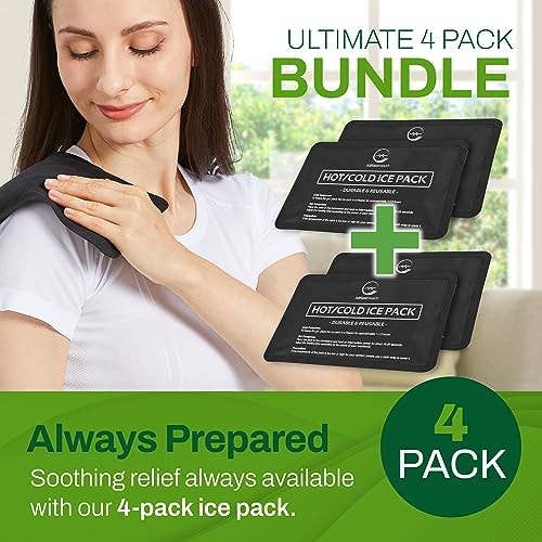 AllSett Health - Wholesale Hot/Cold Compress - 4 Pack Reusable Soft Fleece Ice Packs for Injuries - BLACK