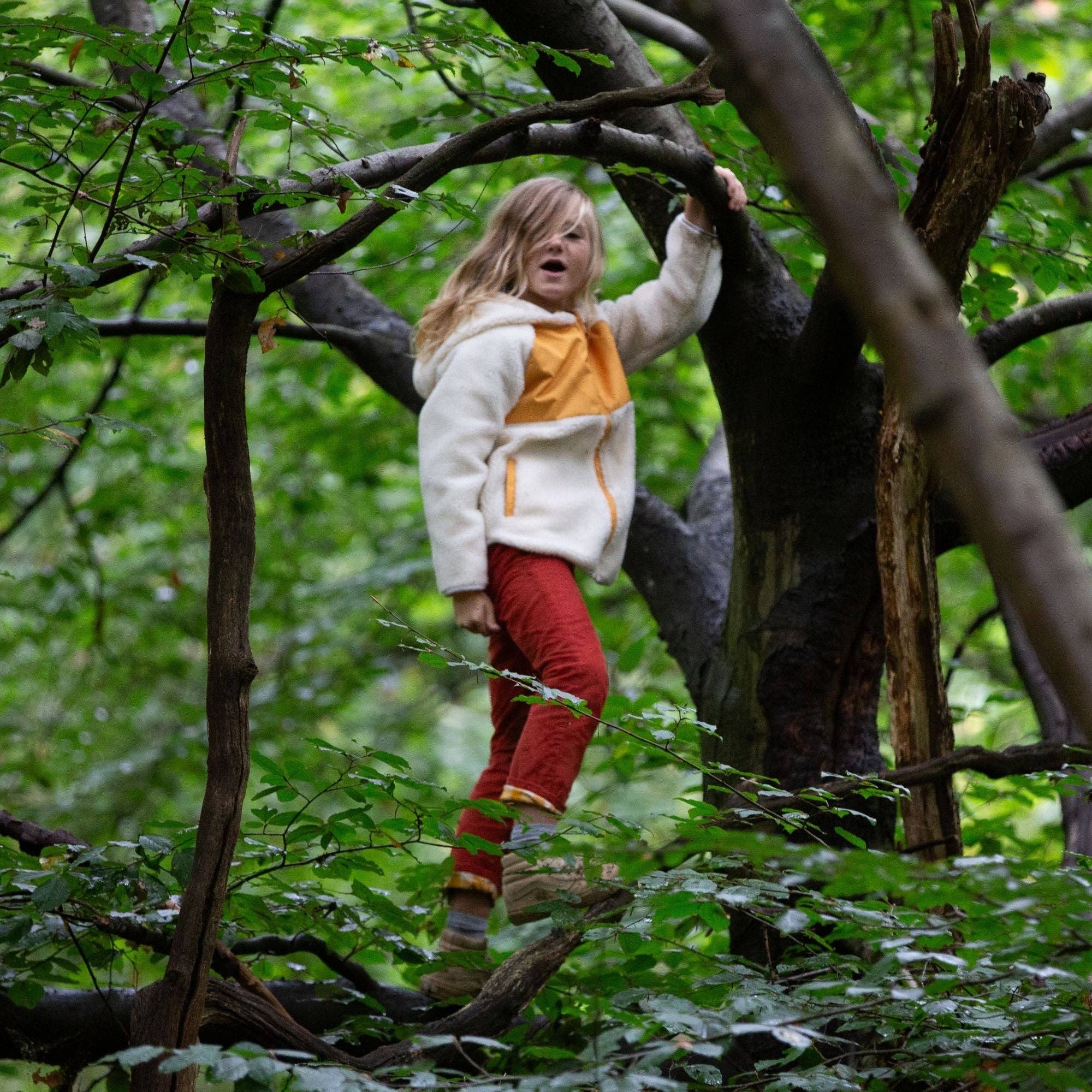Cream Hooded Zip Up Recycled Fleece Jacket for wholesale on Faire9