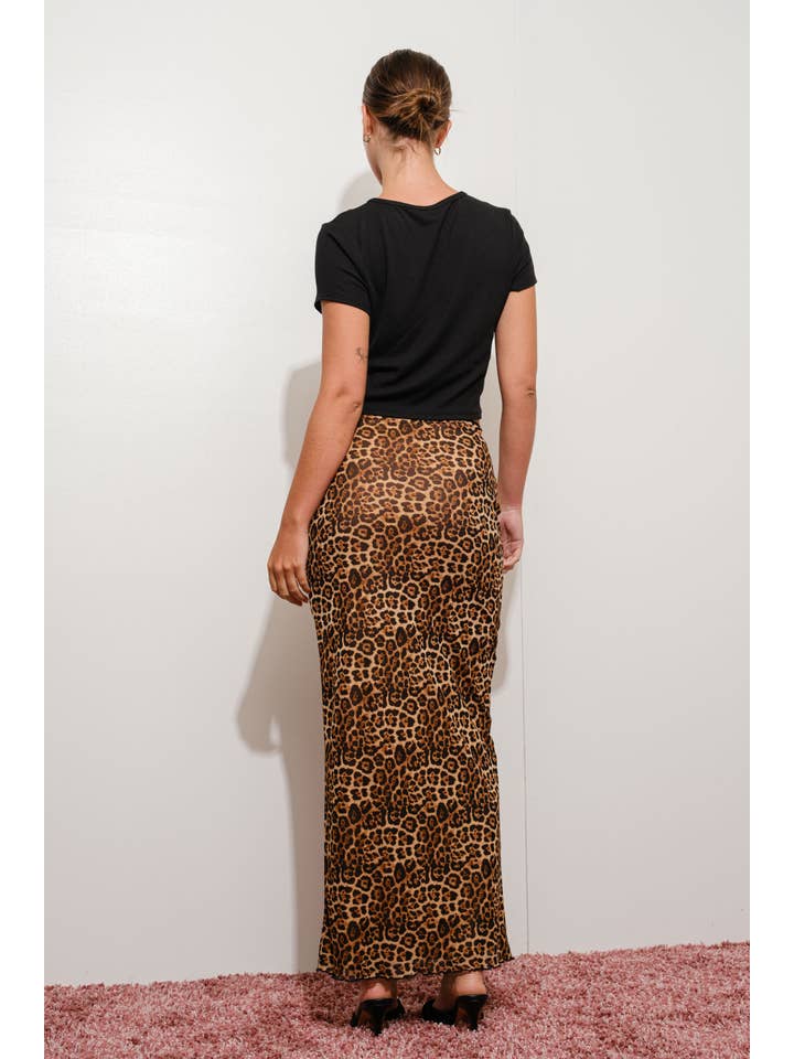 LEOPARD MESH MAXI SKIRT for wholesale on Faire