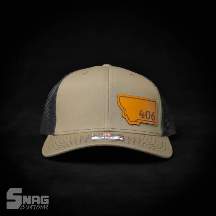 Snag Customs - Wholesale Trucker Hat - Unisex - Montana 406 State Outline Leather Patch Hat3