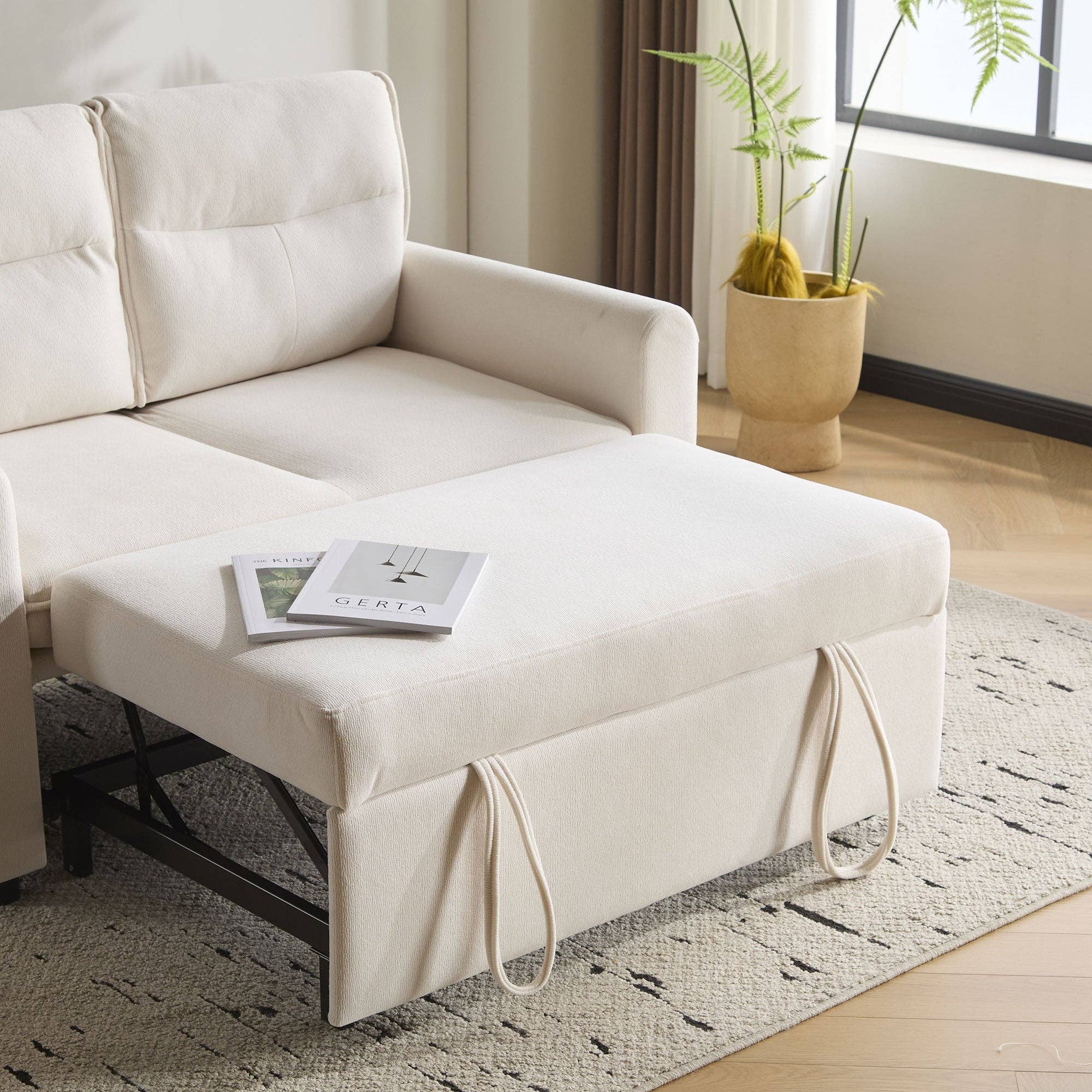 Urban Meuble - Wholesale Sofa - Light beige velvet 2-seater convertible sofa bed, 5-position backrest RIDGEGLEN22