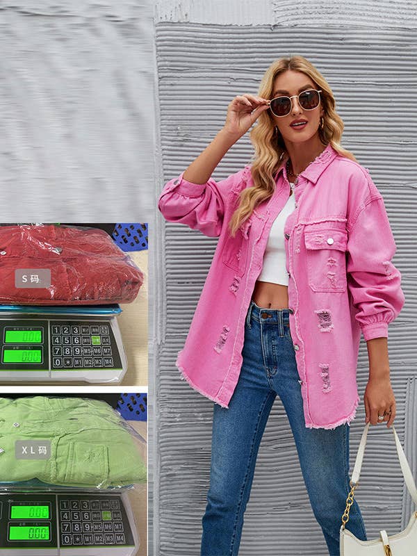 Masyal - Wholesale Denim Jacket - Women's - Women's Autumn Washed Ripped Denim Jacket Long Sleeve