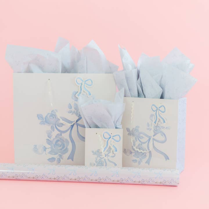 Rock Paper Scissors - Wholesale Tissue Paper - Watercolor Blue Bow Tissue Paper - Pack of 8 Sheets