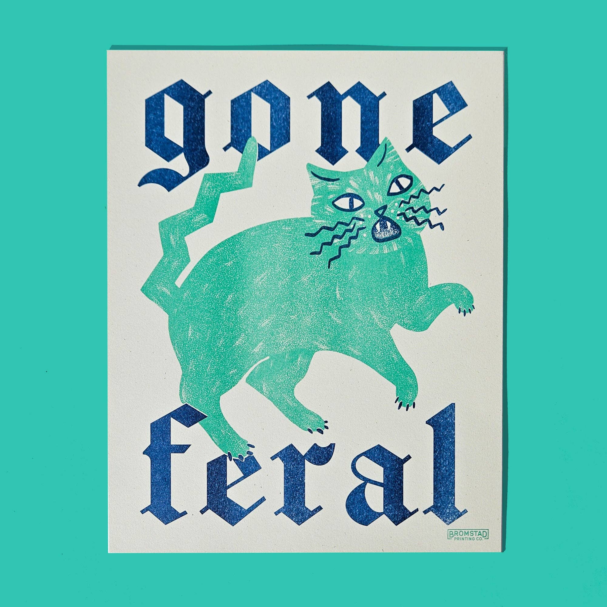 Bromstad Printing Co. - Wholesale Art Print - Gone Feral Cat - Risograph Print0