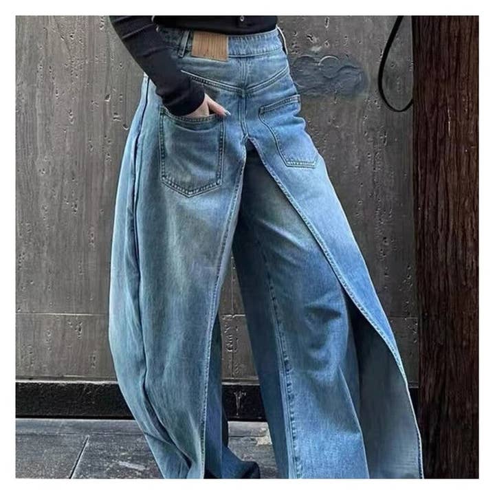 Sheer Trend - Wholesale Jeans - Women's - Reversible Loose Wide Leg Denim Pants